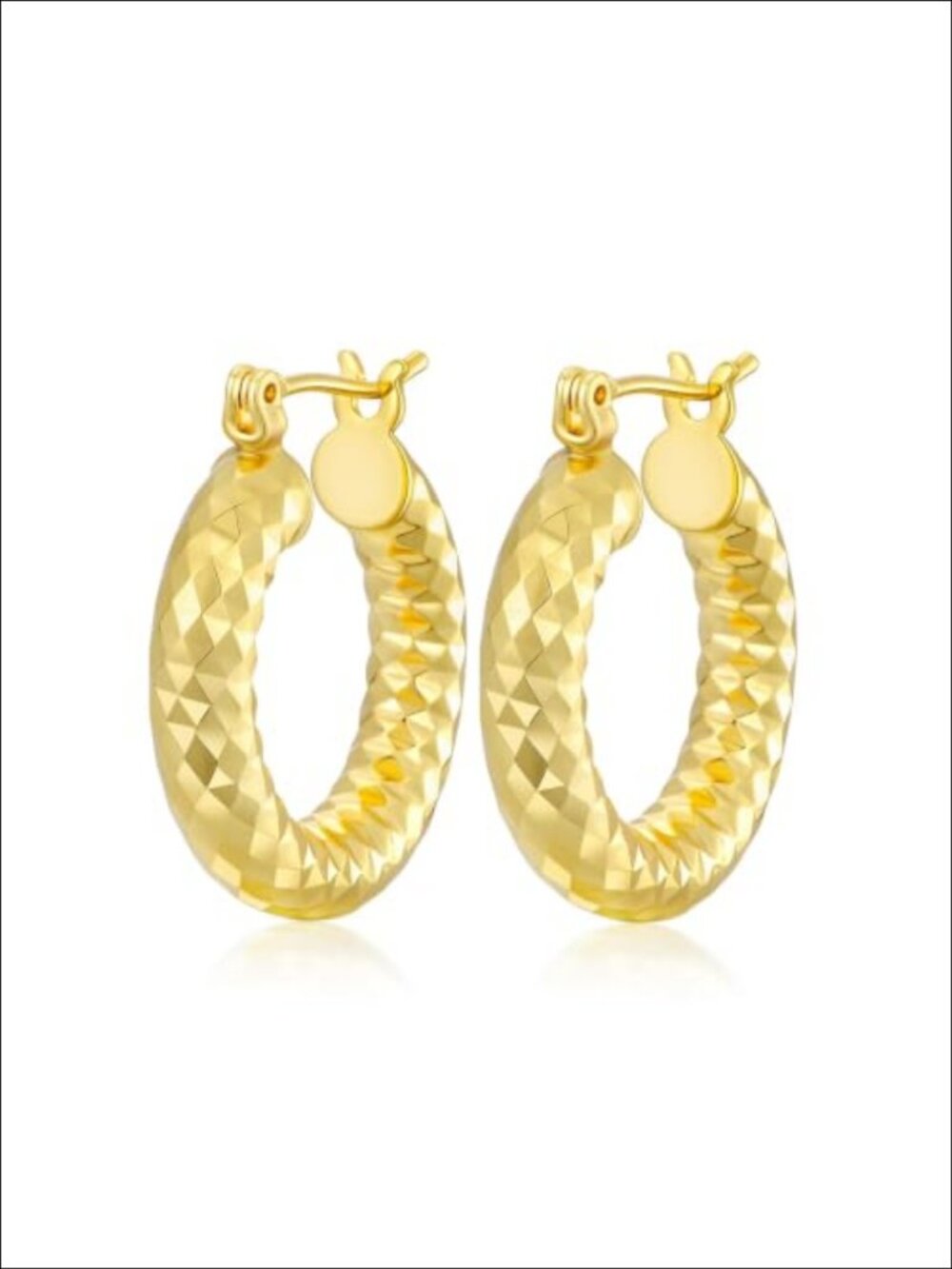 14K Gold Plated Hoop Earrings Wrinkle Texture Latch Back Women